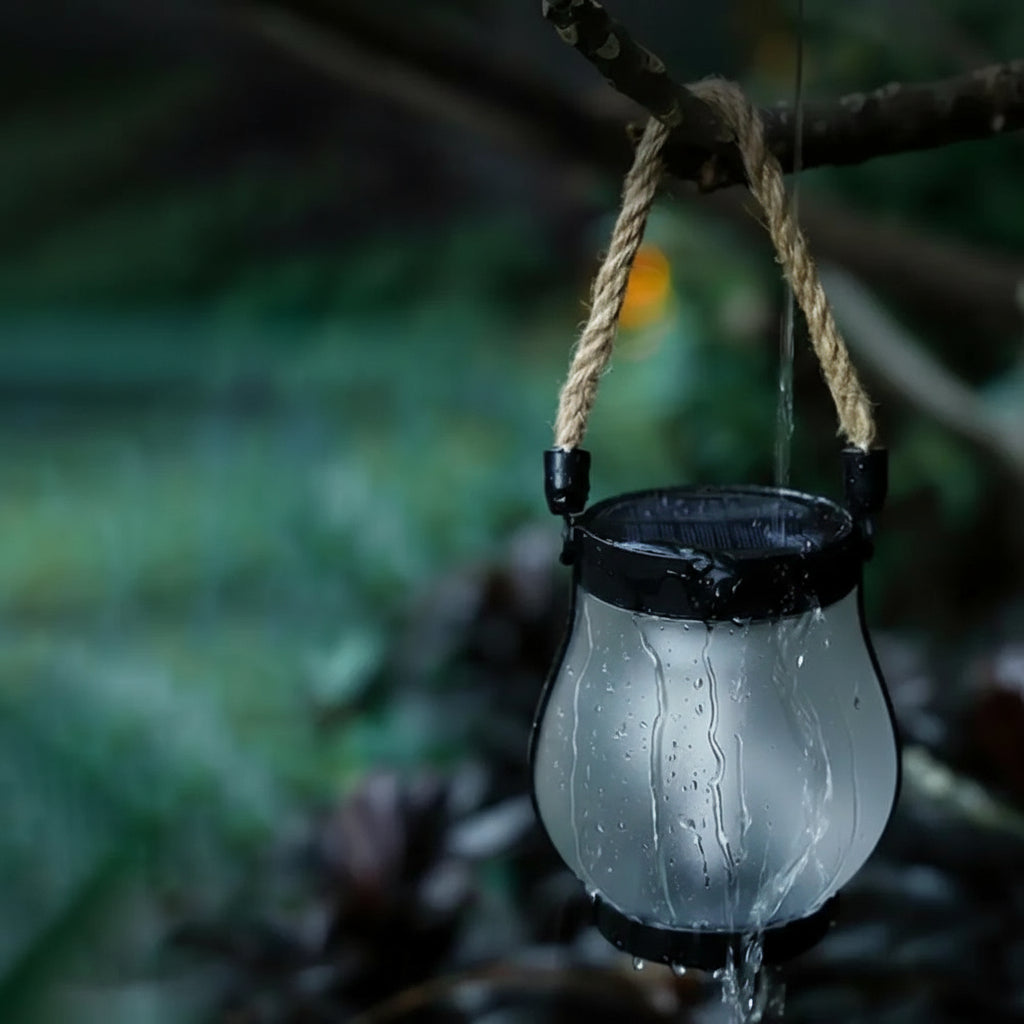 Solar Flame Lamp Rechargeable Hanging Courtyard Decoration Garden Lantern Lighting Lamp with Hemp Rope Outdoor Camping Lamp