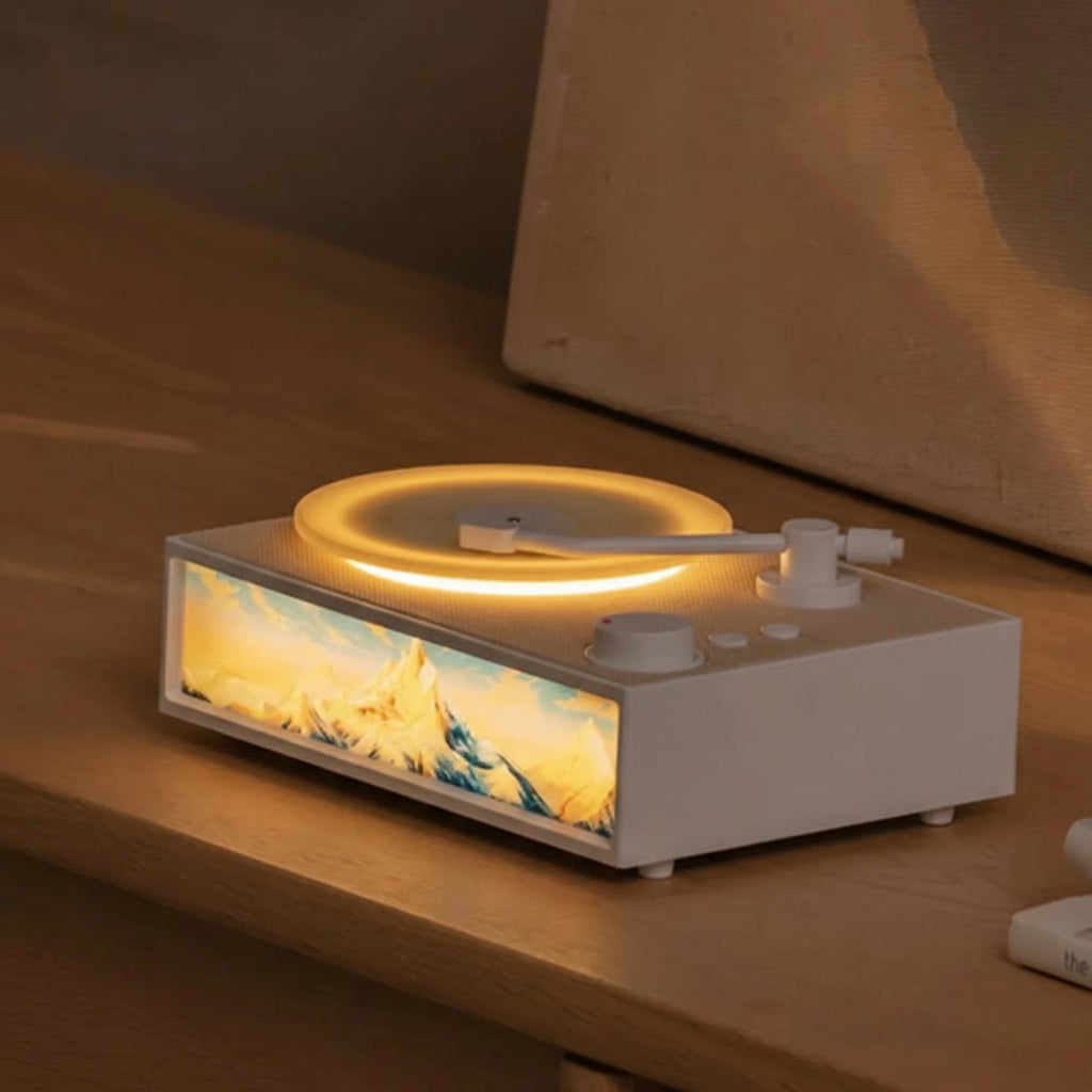 Essential Oil Diffuser Bluetooth Speaker - Retro Vintage Vinyl Design with Ambient Lighting for a Cozy Atmosphere