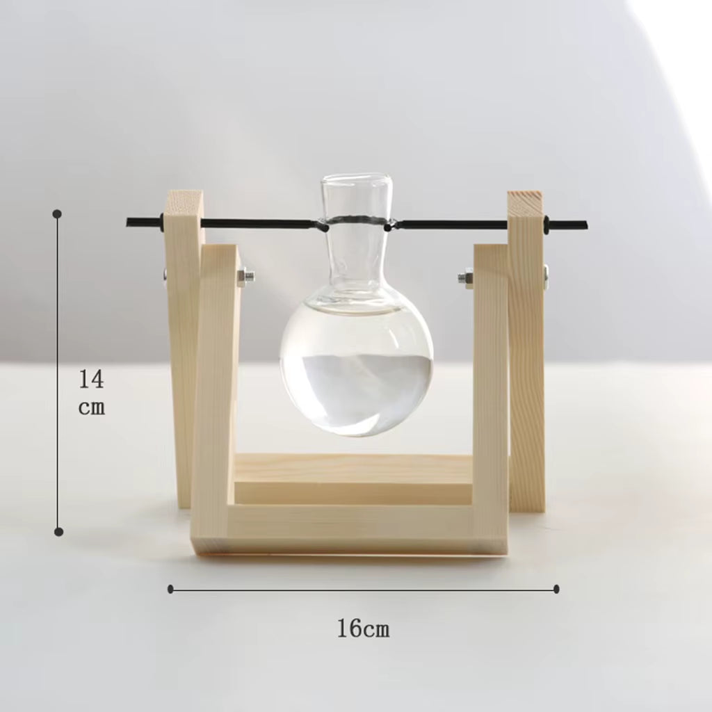 Vintage Propagation Station Glass Hydroponic Air Planter Bulb Terrarium Vase with Wooden Home Garden Office Decoration