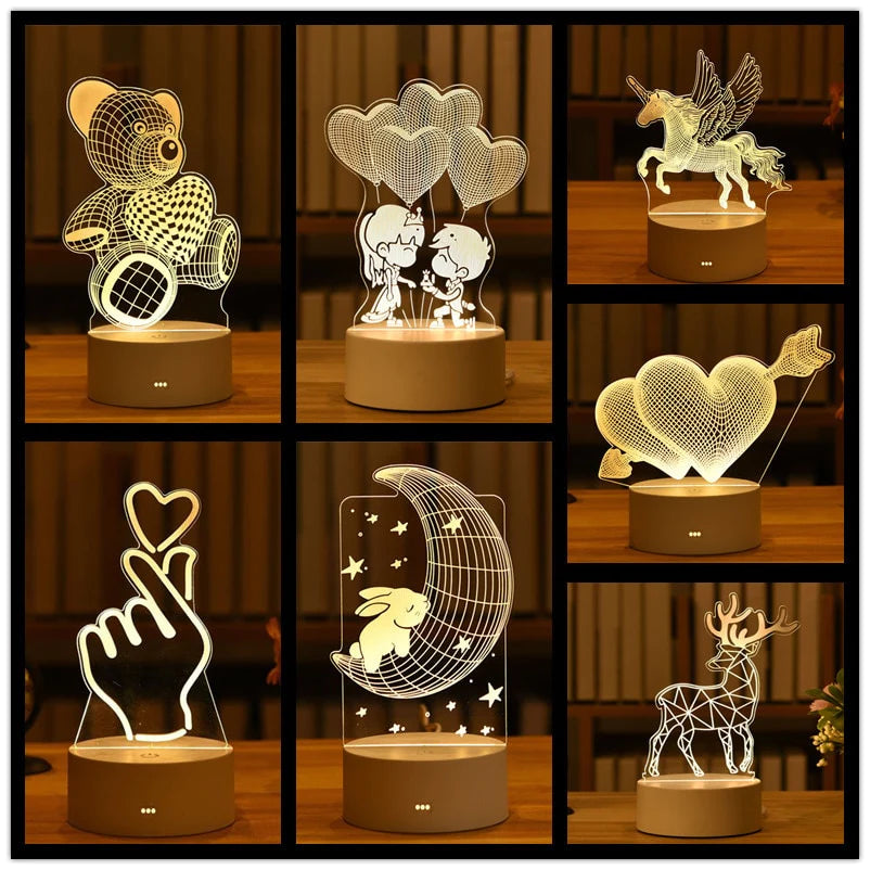 3D Lamp Acrylic LED Night Lights Christmas Party Decoration Night Light for Home Bedroom Decor New Year Wedding Neon Lamp USB