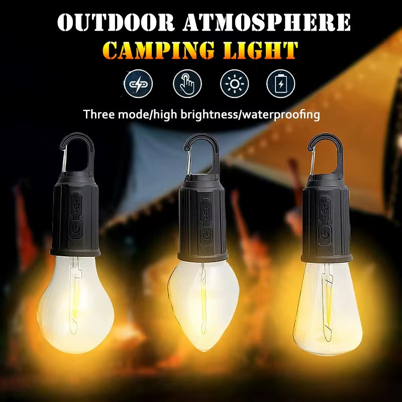USB Camping Light 3 Lighting Mode Rechargeable Lantern Waterproof High Bright Tent Light with Hook Outdoor Night Emergency Light