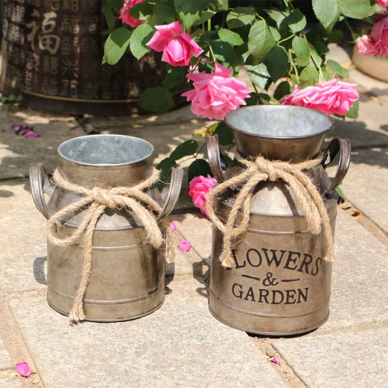 Rustic Metal Milk Cans Retro Original Country Farmhouse Home Decoration Flower Pots