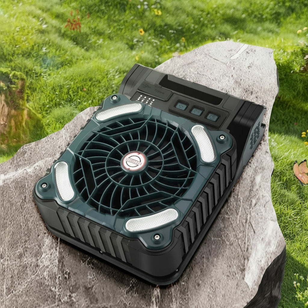 🌞 Ventilador Solar Portátil 4 en 1 – Luz LED, 4 Velocidades y Carga USB para Camping, Pesca y Aventuras al Aire Libre