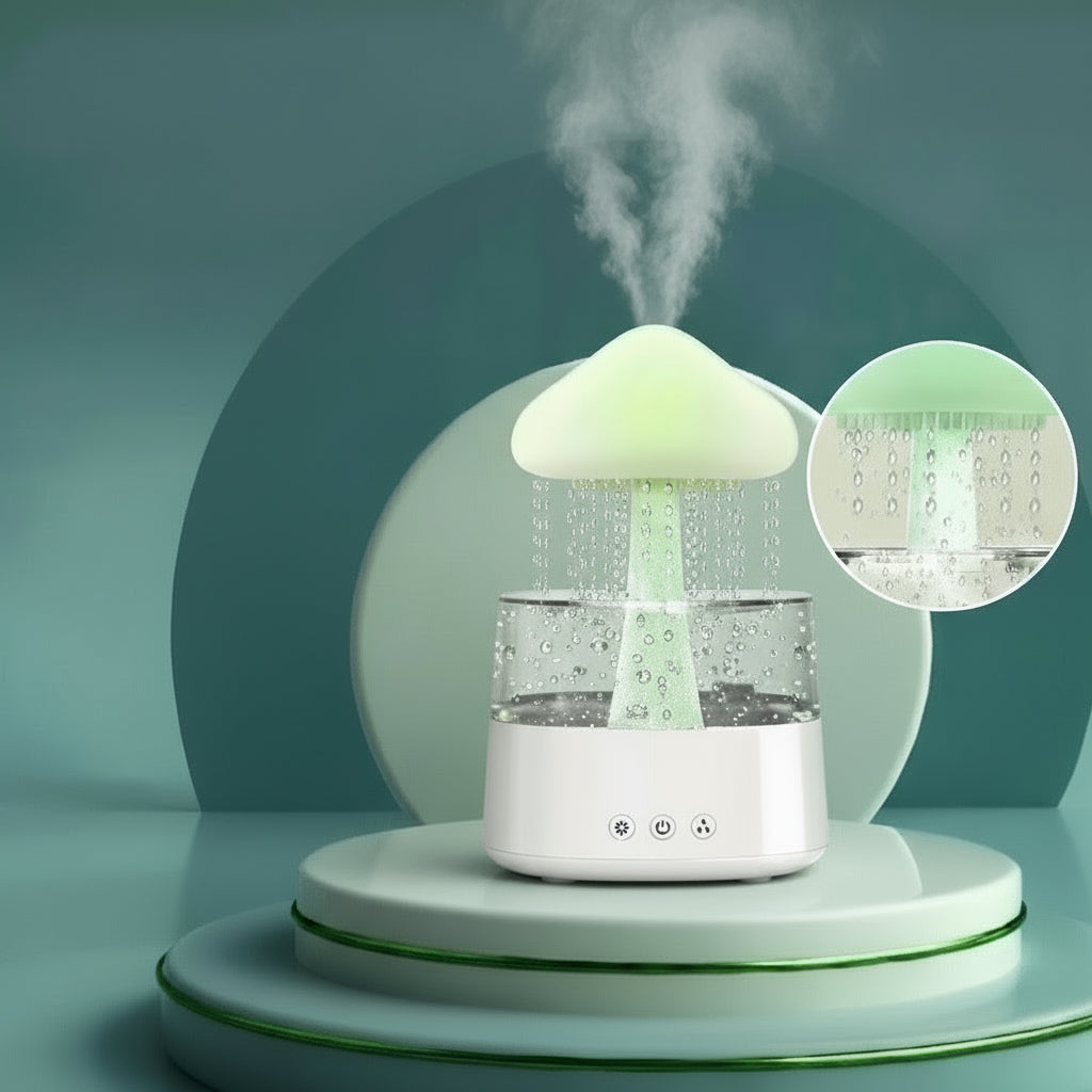 Mushroom Rain Air Humidifier Electric Aroma Diffuser Rain Cloud Smell Distributor Relax Water Drops Sounds Colorful Night Lights
