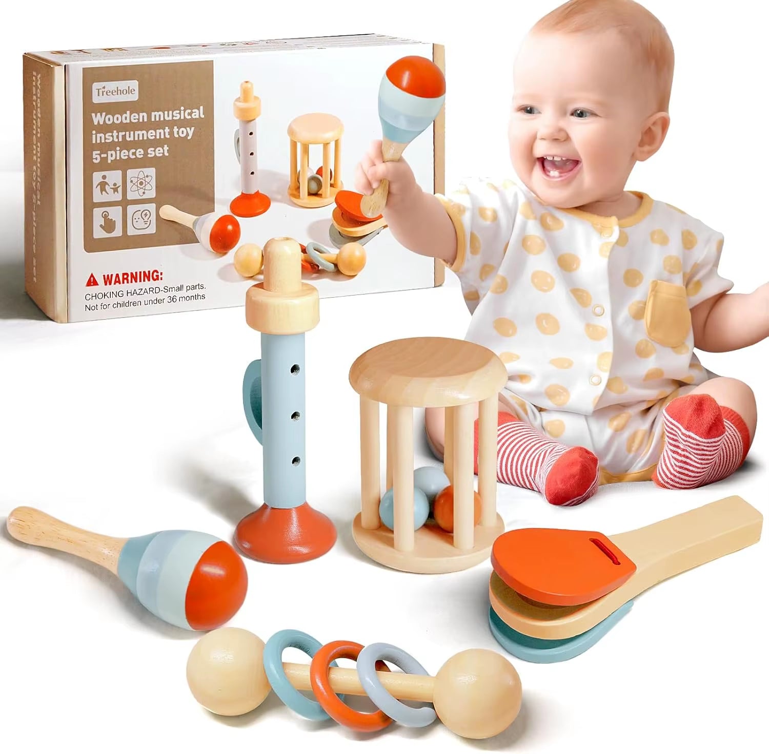 Baby Musical Instruments Wooden Toys Montessori Percussion Instruments Drut Set with Xylophone Preschool Educational Kids Gifts
