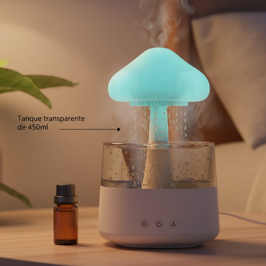 Mushroom Rain Air Humidifier Electric Aroma Diffuser Rain Cloud Smell Distributor Relax Water Drops Sounds Colorful Night Lights