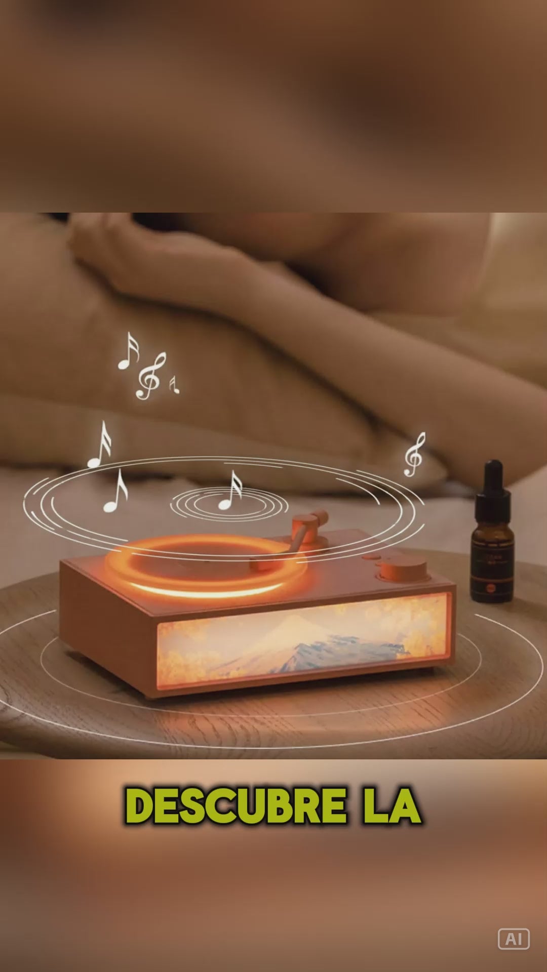 Difusor de Aceites Esenciales con Altavoz Bluetooth y Luz LED - Diseño Retro Vinilo